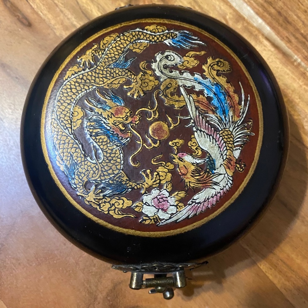 Vintage dragon & phoenix hinged trinket box